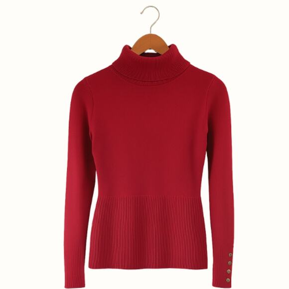 White House Black Market Ribbed Knit Turtleneck in Red – EUC Size L - Picture 2 of 5
